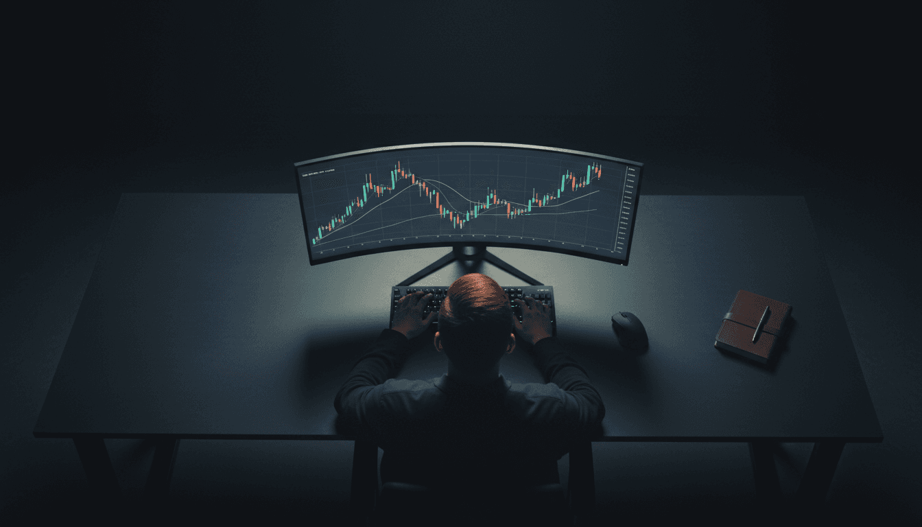 Trader executing strategy with calm focus at their desk